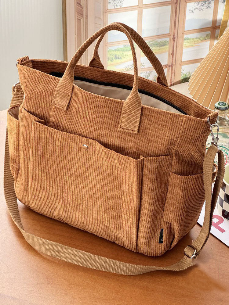 Thick Corduroy Shoulder Bags Simple All-match Commute Totes Student Leisure Artistic Portable Messenger Bag - Apple Promo New