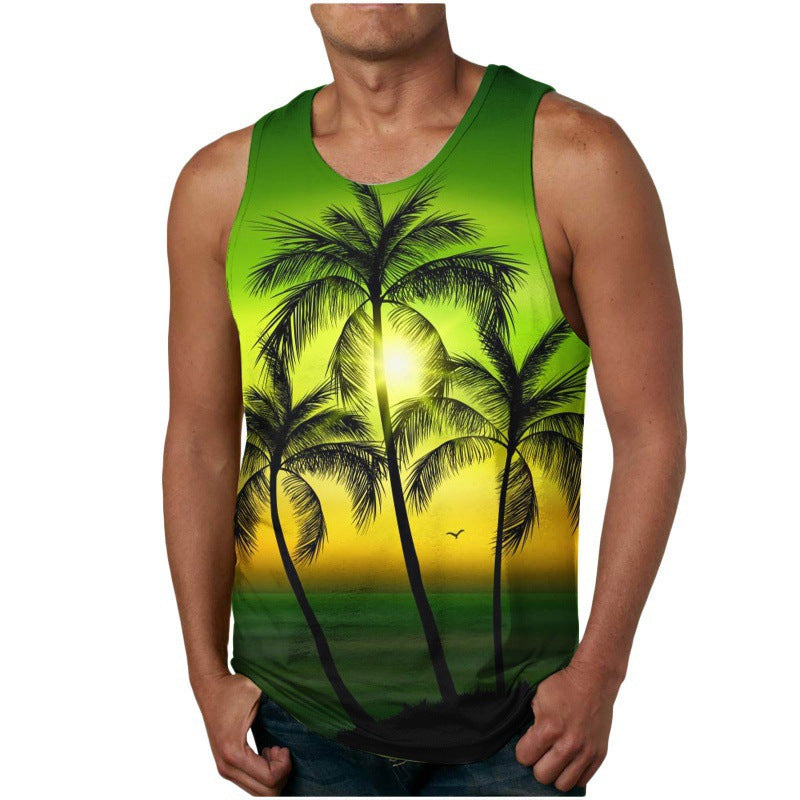 Trendy Men's Clothing Vest Printed Beach Casual Sports Men Vest